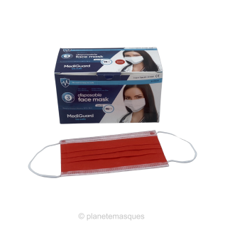 Masque chirurgical type 2R – Rouge – boite de 50 masques