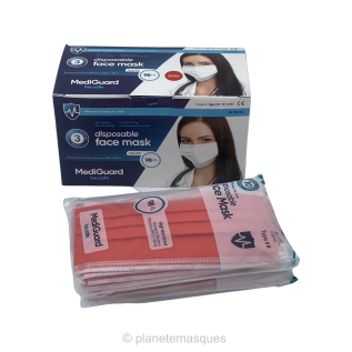 Masque chirurgical type 2R – Rouge – boite de 50 masques