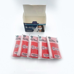 Masque chirurgical type 2R – Rouge – boite de 50 masques