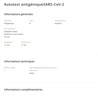 Autotest Covid 19 Sejoy boite unitaire