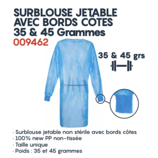 Surblouse jetable avec bord de côtes 45 grammes Bleu