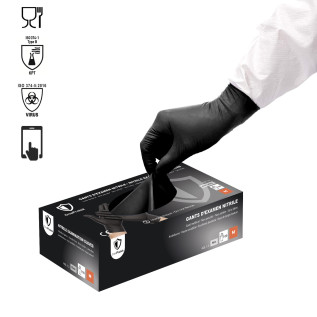 Gant Nitrile Noir non poudré - de la taille XS à XXL - Boite de 100 gants