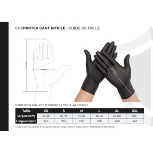Gant Nitrile Noir non poudré - de la taille XS à XXL - Boite de 100 gants
