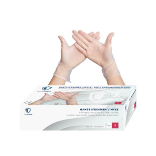 Gant vinyle transparent non poudré - Boite de 100 gants